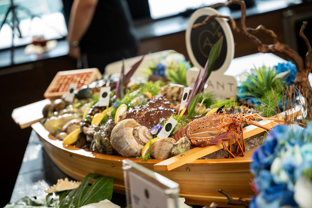 Wholesale premium seafood spread dining on a Yacht Maison yacht in Singapore