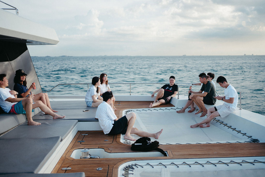 Corporate year-end retreat celebration on Super Yacht Eaglewing 1, hosted by Yacht Maison Singapore