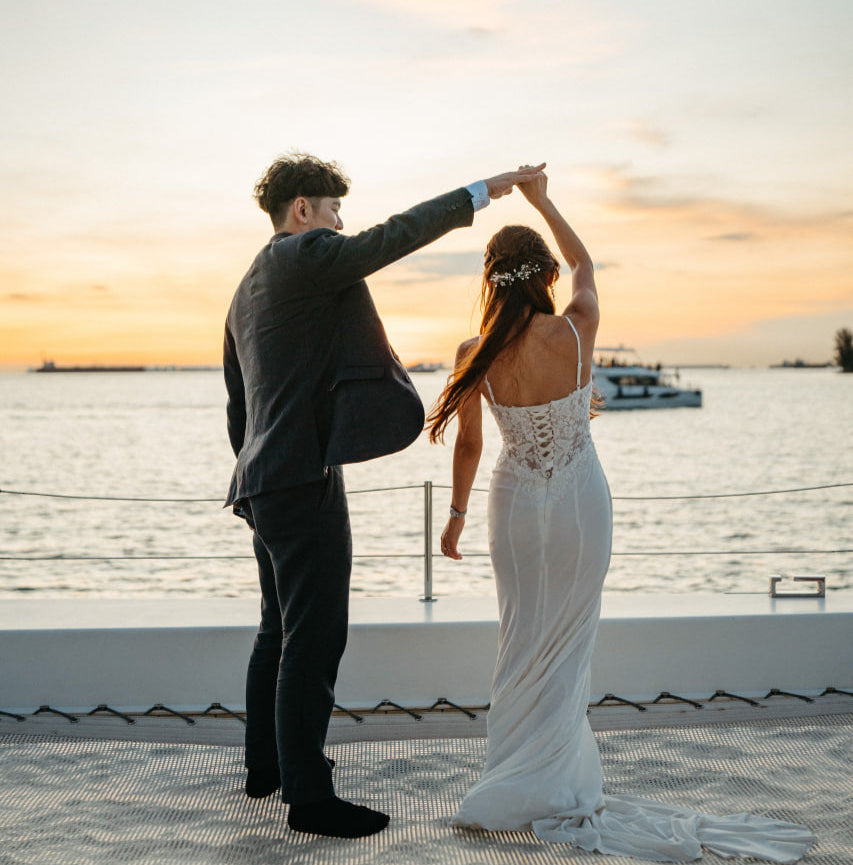 Tropical boho proposal on Yacht Maison deck in Singapore