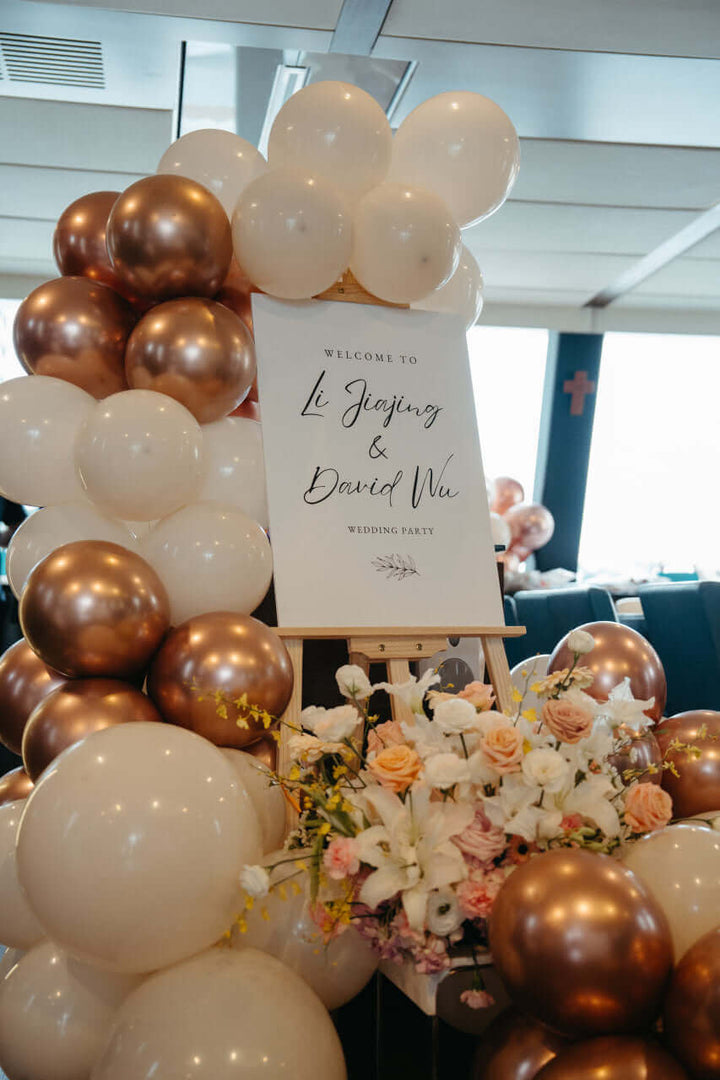 Happy Wedding Decoration with Balloon and Flowers on Yacht - Yacht Maison Wedding Event Planning Singapore