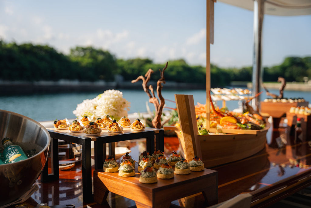 Custom bespoke chef menu dining on a Yacht Maison yacht in Singapore
