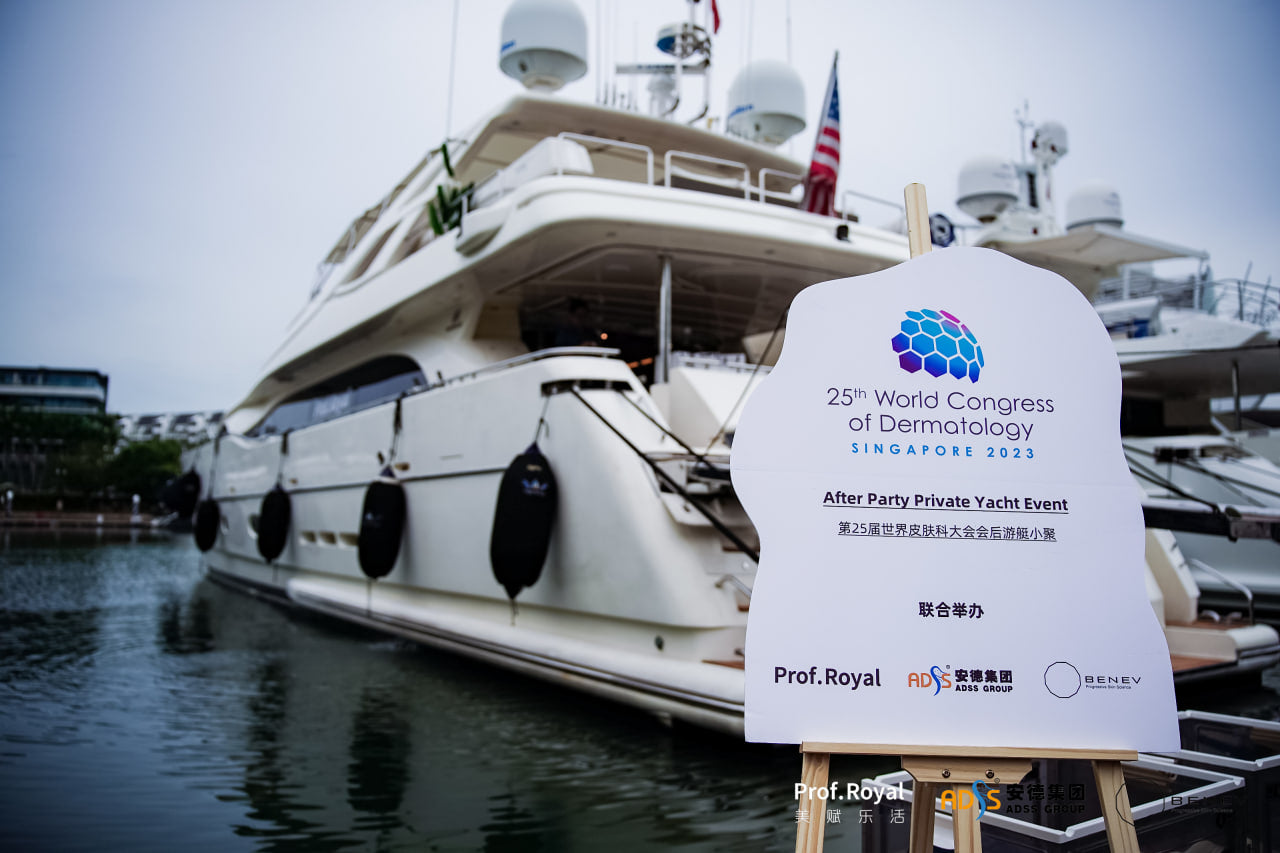 Branded corporate event hosted aboard a Yacht Maison yacht charter in Singapore harbour