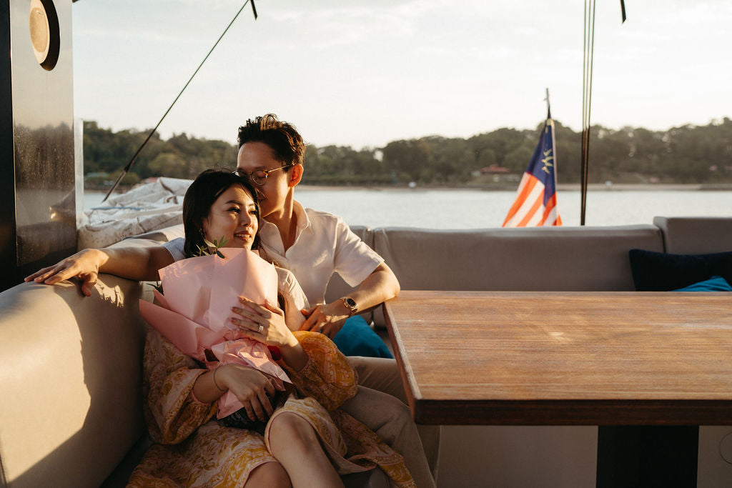 Surprise yacht-to-yacht proposal arrival on Yacht Maison super yacht in Singapore