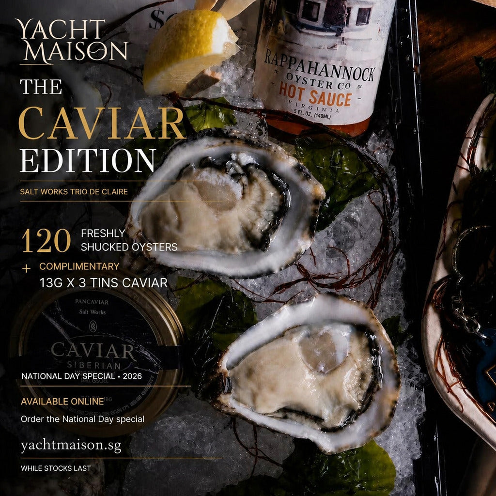 Salt Works Trio de Claire fresh oyster and caviar party set by Yacht Maison
